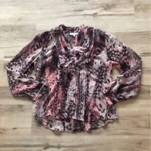 Jennifer Lopez Feather Print Blouse in Pink and Black